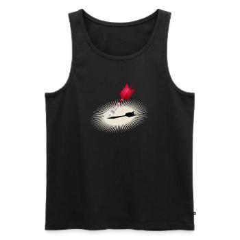 Detailed dart motif in red with shadow - Men's Premium Organic Tank Top - black - Front - AI Model Male 178 light (178cm)