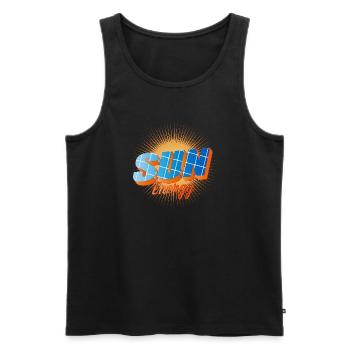 Typographie avec des cellules solaires et un soleil éclatant - Débardeur bio Premium Homme - noir - Devant - AI Model Male 178 light (178cm)