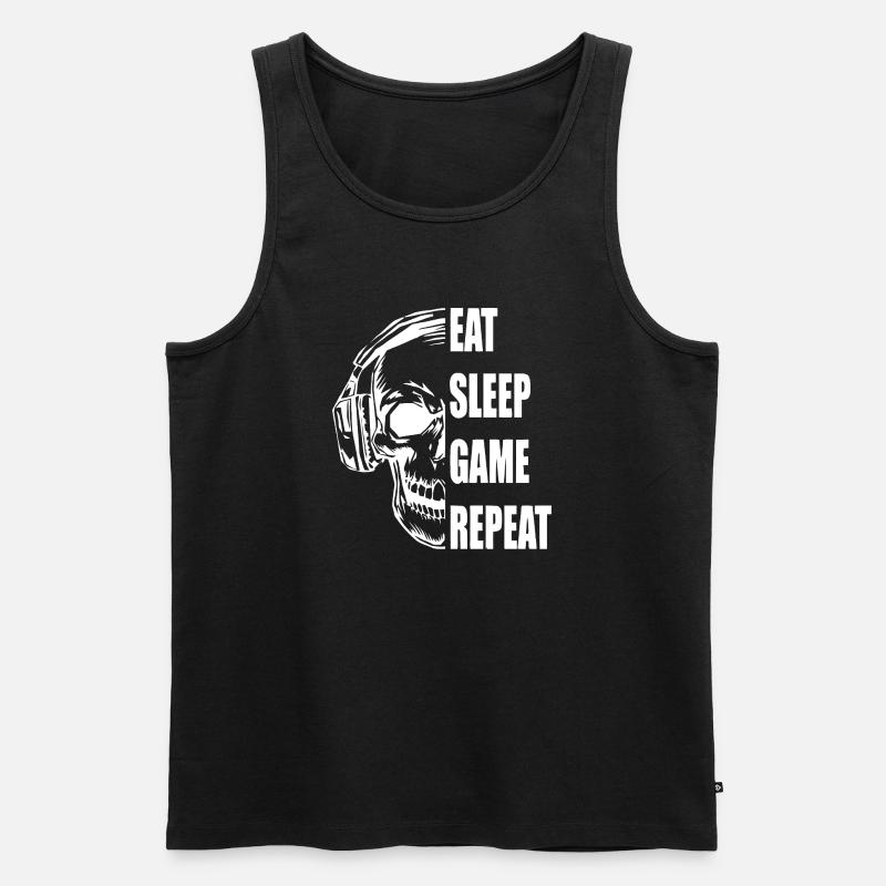 Schädel mit Kopfhörern Gaming Zitat - Männer Premium Bio Tank Top - Schwarz