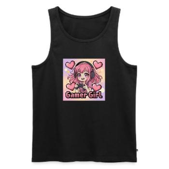 Pixel Art Gamer Mädchen Illustration - Männer Premium Bio Tank Top - Schwarz - Vorne - AI Model Male 178 light (178cm)