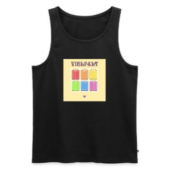 VIELFALT INKLUSION PRIDE KOFFER - Männer Premium Bio Tank Top - Schwarz - Vorne - AI Model Male 178 light (178cm)