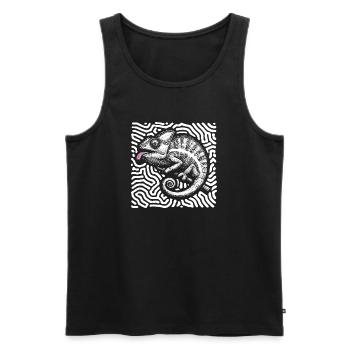 Caméléon art tribal pastel - Débardeur bio Premium Homme - noir - Devant - AI Model Male 178 light (178cm)