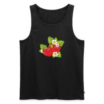 Strawberries surrounded by green leaves & blossoms - Men's Premium Organic Tank Top - black - Front - AI Model Male 178 light (178cm)
