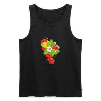 Red strawberries with juicy green and white flowers - Men's Premium Organic Tank Top - black - Front - AI Model Male 178 light (178cm)