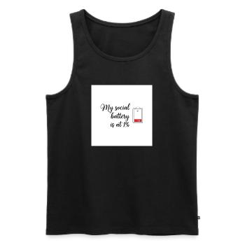 Social Battery at 1 Percent Humour Tee - Men's Premium Organic Tank Top - black - Front - AI Model Male 178 light (178cm)