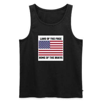 Drapeau patriotique américain avec texte en gras - Débardeur bio Premium Homme - noir - Devant - AI Model Male 178 light (178cm)