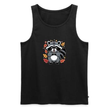 Verspielter Waschbär mit Herbstlaub - Männer Premium Bio Tank Top - Schwarz - Vorne - Michal (187cm)