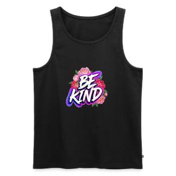 Be Kind Pfingstrose Floral Neon Glow Schriftzug - Männer Premium Bio Tank Top - Schwarz - Vorne - AI Model Male 178 light (178cm)
