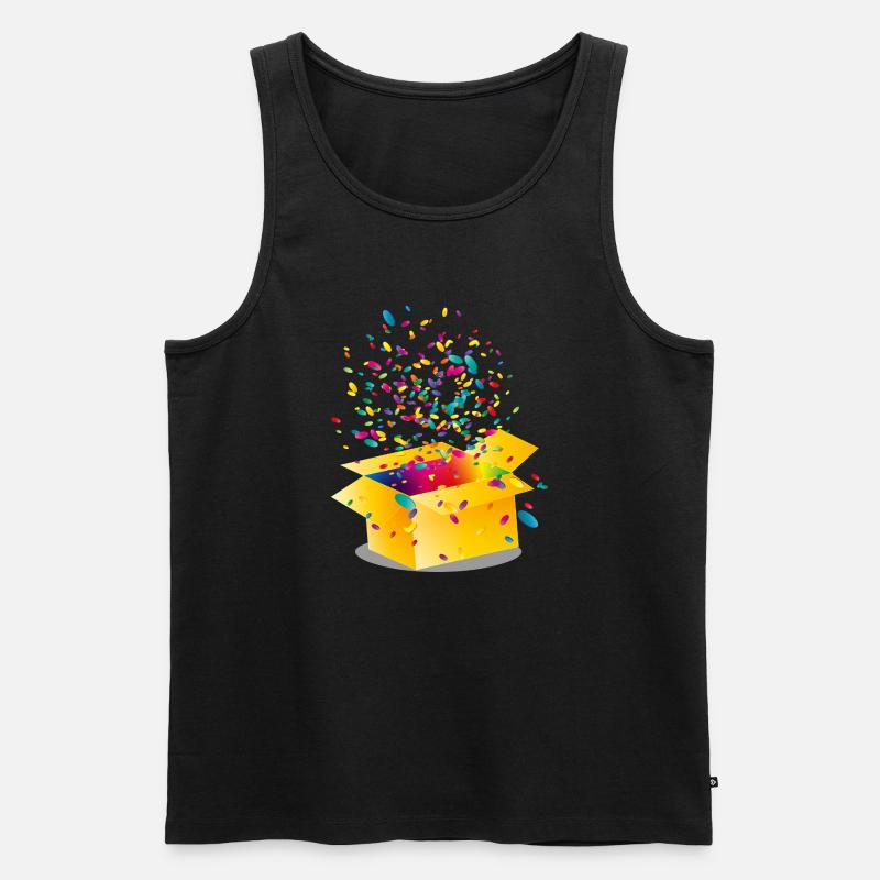 Gelbe Box mit buntem Konfetti - Männer Premium Bio Tank Top - Schwarz