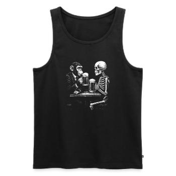 Humorous Skeleton and Monkey Beer Toast - Men's Premium Organic Tank Top - black - Front - AI Model Male 178 light (178cm)