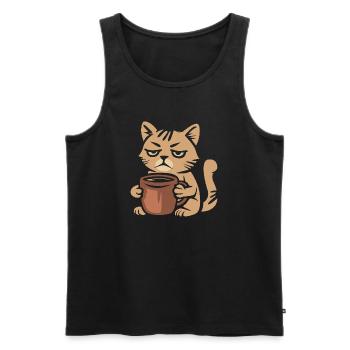 Müde Kaffeekatze – Lustiges Katzenmotiv - Männer Premium Bio Tank Top - Schwarz - Vorne - AI Model Male 178 light (178cm)