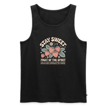 Stay Sweet Fruit of the Spirit Erdbeere - Männer Premium Bio Tank Top - Schwarz - Vorne - Michal (187cm)