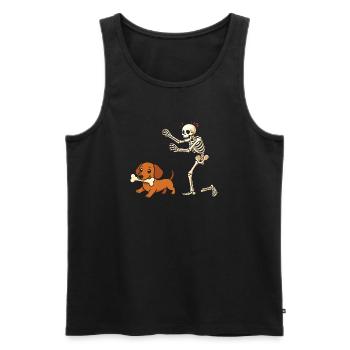 Humour Squelette Poursuit Chien Teckel - Débardeur bio Premium Homme - noir - Devant - AI Model Male 178 light (178cm)