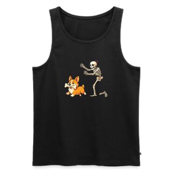 Humour Squelette Poursuit Chien Corgi - Débardeur bio Premium Homme - noir - Devant - AI Model Male 178 light (178cm)