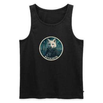 Arctic Fox – Reykjavík Island Souvenir - Men's Premium Organic Tank Top - black - Front - Michal (187cm)