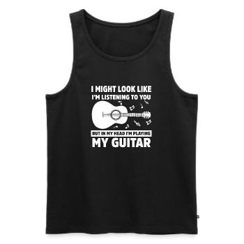 J’ai peut-être l’air de t’écouter jeu de mots sur la guitare - Débardeur bio Premium Homme - noir - Devant - AI Model Male 178 light (178cm)