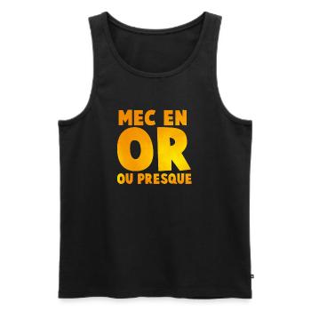 T shirt Mec en or_message Impactante en Tons Dorés - Débardeur bio Premium Homme - noir - Devant - AI Model Male 178 light (178cm)