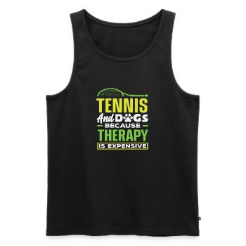 Tennis et chiens parce que la thérapie coûte cher - Débardeur bio Premium Homme - noir - Devant - AI Model Male 178 light (178cm)