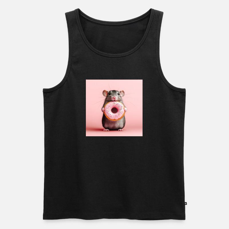 Süße Maus mit buntem Donut - Männer Premium Bio Tank Top - Schwarz