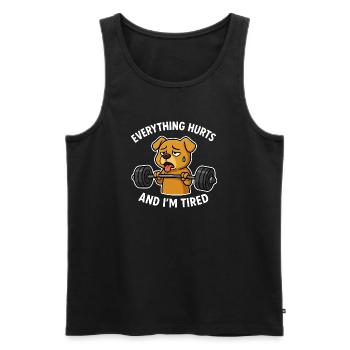 Exhausted Dog Lifting Weights - Men's Premium Organic Tank Top - black - Front - AI Model Male 178 light (178cm)