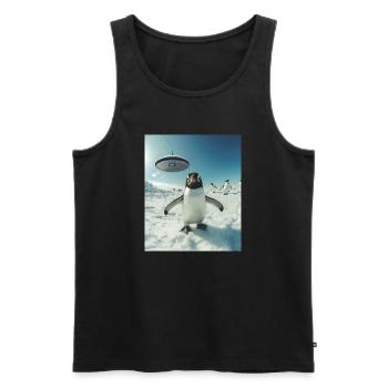 Selfie de pingouin avec OVNI - Débardeur bio Premium Homme - noir - Devant - AI Model Male 178 light (178cm)
