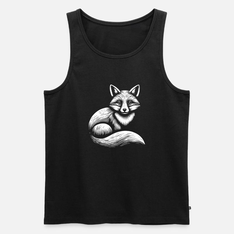 Fuchs Illustration in Schwarz-Weiß - Männer Premium Bio Tank Top - Schwarz