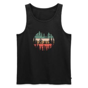 Retro Wald Natur Silhouette Bäume Motiv Wandern - Männer Premium Bio Tank Top - Schwarz - Vorne - AI Model Male 178 light (178cm)