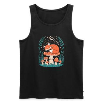 Whimsical Fox Sleeping on Mushroom - Men's Premium Organic Tank Top - black - Front - AI Model Male 178 light (178cm)