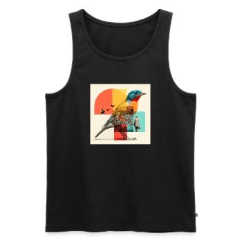 Oiseau métamorphe en collage coloré - Débardeur bio Premium Homme - noir - Devant - AI Model Male 178 light (178cm)