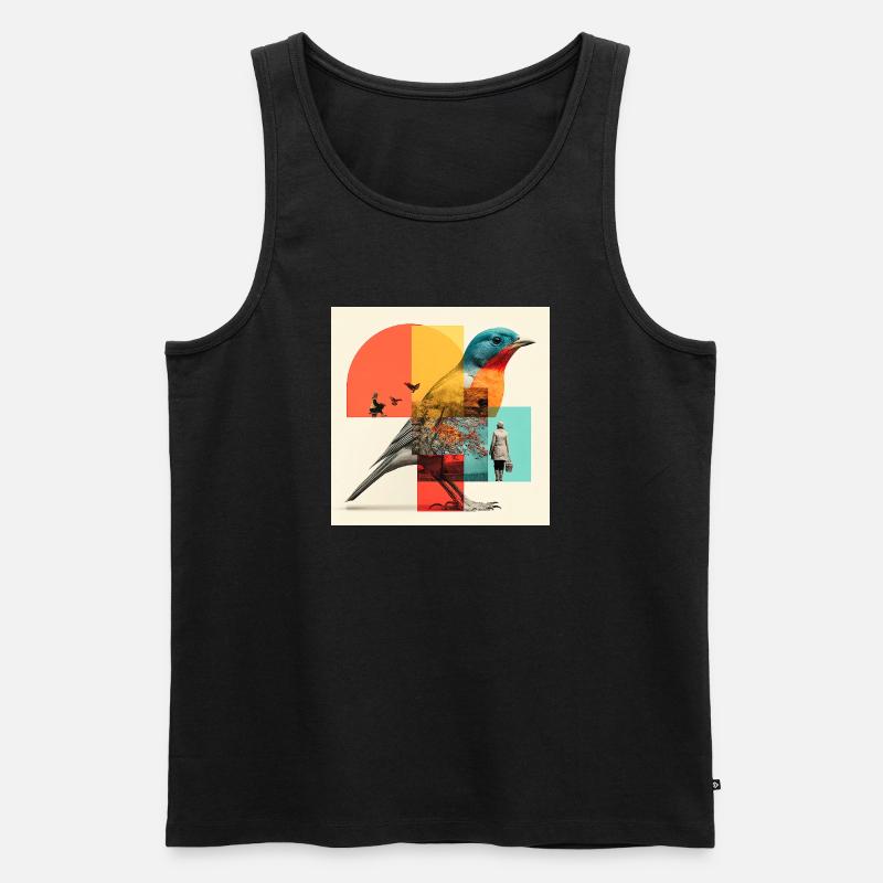 Gestaltwandelnder Vogel in bunter Collage - Männer Premium Bio Tank Top - Schwarz