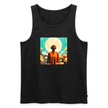 Portrait de Lune, femme et Fleurs Enchantées - Débardeur bio Premium Homme - noir - Devant - AI Model Male 178 light (178cm)