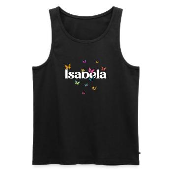 Beau prénom de fille avec des papillons ISABELA - Débardeur bio Premium Homme - noir - Devant - AI Model Male 178 light (178cm)