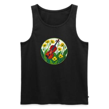 Lebendige Violine inmitten von Sonnenblumen - Männer Premium Bio Tank Top - Schwarz - Vorne - AI Model Male 178 light (178cm)