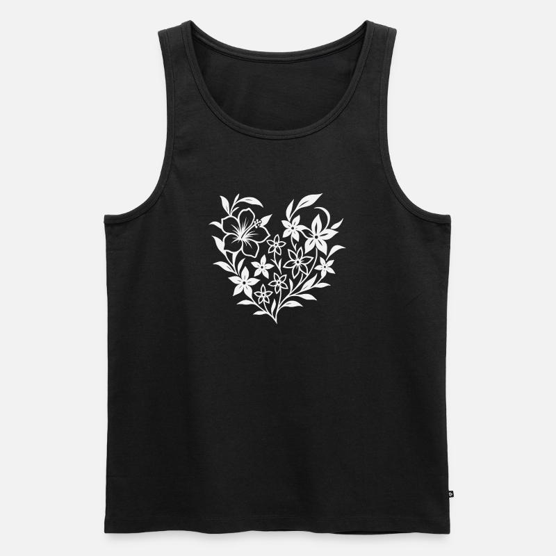 Blumiges Herzmuster in Weiß - Männer Premium Bio Tank Top - Schwarz