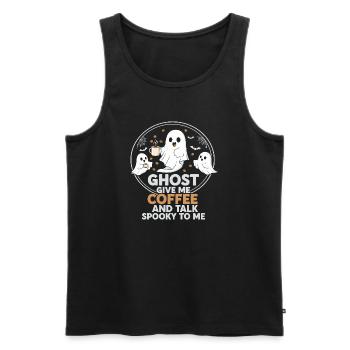 Gruseliger Geist mit Kaffee und Chat-Design - Männer Premium Bio Tank Top - Schwarz - Vorne - AI Model Male 178 light (178cm)