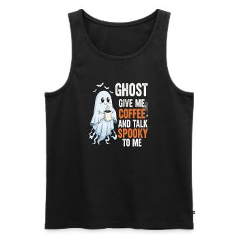 Spooky Ghost with Coffee Illustration - Men's Premium Organic Tank Top - black - Front - AI Model Male 178 light (178cm)