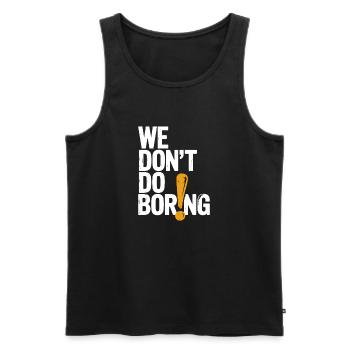 Nous ne nous ennuyons pas avec le point d’exclamation - Débardeur bio Premium Homme - noir - Devant - AI Model Male 178 light (178cm)
