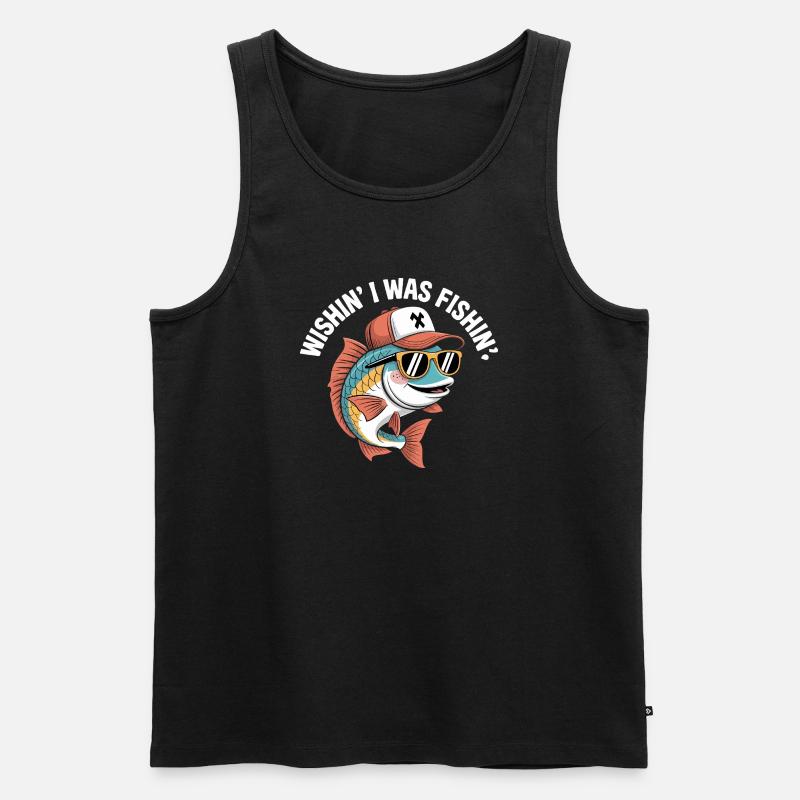 Fisch mit Sonnenbrille und Cap - Männer Premium Bio Tank Top - Schwarz