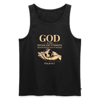Gott ist unsere Zuflucht und Stärke – Psalm 46:1 - Männer Premium Bio Tank Top - Schwarz - Vorne - Michal (187cm)