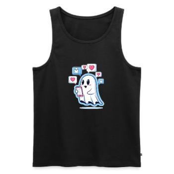 Cute ghost with smartphone - Men's Premium Organic Tank Top - black - Front - AI Model Male 178 light (178cm)