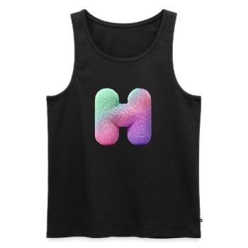 Lettre H en aspect fourrure pastel et dégradé de couleurs - Débardeur bio Premium Homme - noir - Devant - AI Model Male 178 light (178cm)