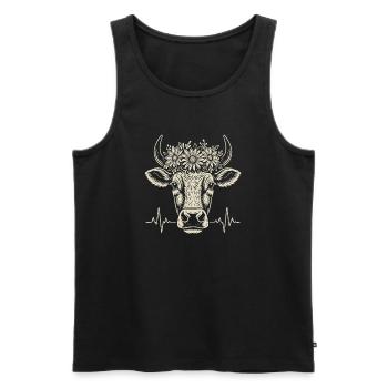 Vache alpine avec battement de cœur et couronne de fleurs - Débardeur bio Premium Homme - noir - Devant - AI Model Male 178 light (178cm)