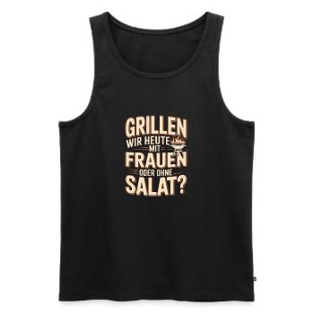 On fait un barbecue avec des femmes ou sans salade aujourd'hui ? - Débardeur bio Premium Homme - noir - Devant - Michal (187cm)
