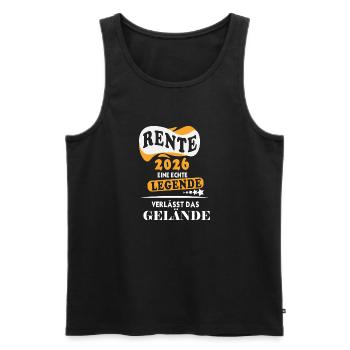 Pension 2026 Gift – La légende quitte les lieux - Débardeur bio Premium Homme - noir - Devant - Michal (187cm)