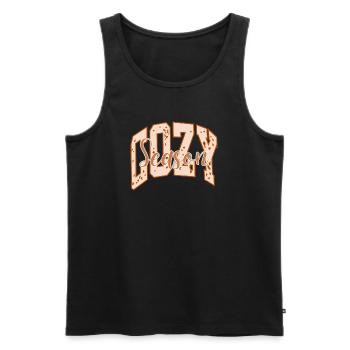 Cozy season motif éclaté et typographie audacieuse - Débardeur bio Premium Homme - noir - Devant - AI Model Male 178 light (178cm)