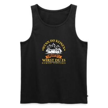 Camper Camping Caravan Saying - Men's Premium Organic Tank Top - black - Front - AI Model Male 178 light (178cm)