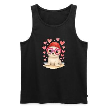 Baby seal heart glasses Kawaii seal - Men's Premium Organic Tank Top - black - Front - AI Model Male 178 light (178cm)