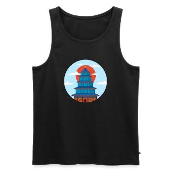 Traditionelle blaue und orangefarbene Pagode - Männer Premium Bio Tank Top - Schwarz - Vorne - AI Model Male 178 light (178cm)