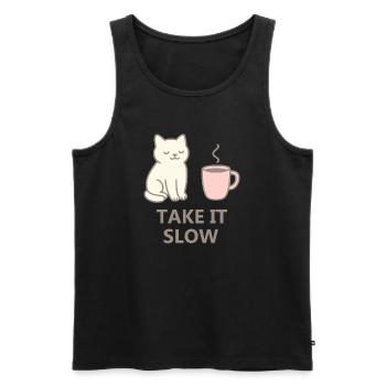 Sweat à capuche esthétique Lofi – Take It Slow Streetwear - Débardeur bio Premium Homme - noir - Devant - AI Model Male 178 light (178cm)