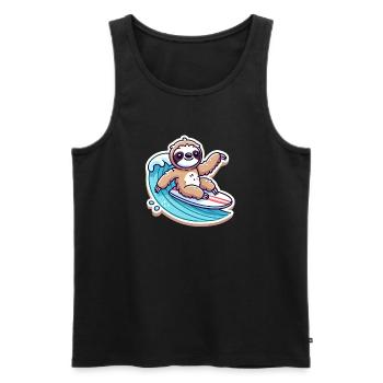 Niedlicher Faultier-Wellen Surfer - Männer Premium Bio Tank Top - Schwarz - Vorne - Michal (187cm)